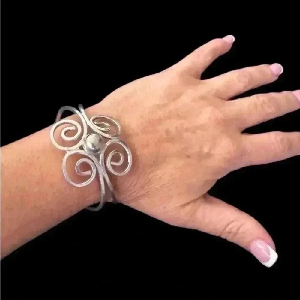 Vintage Sterling Silver 925 Mid Century Modern Cuff Bracelet RARE